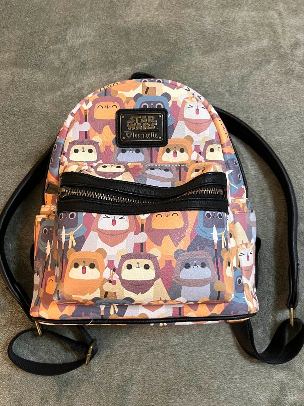 Loungefly X Star Wars Ewok Mini Backpack All Over Print Faux Leather AOP Rare